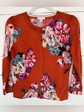 Garnet Hill Burnt Orange Cardigan Sweater, Size Small